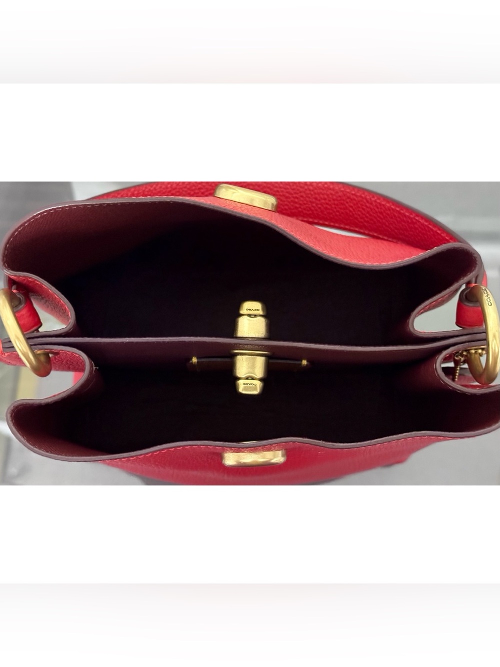 COACH Charlie Turnlock Bucket Bag 21, RED Pebble Leather Crossbody Bag - Picture 6 of 8